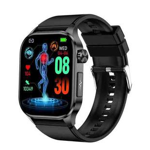 ET580 2.04 inch AMOLED Screen Sports Smart Watch Support Bluetooth Call /  ECG Function(Black Silicone Band)