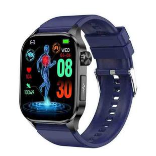 ET580 2.04 inch AMOLED Screen Sports Smart Watch Support Bluethooth Call /  ECG Function(Blue Silicone Band)