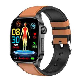 ET580 2.04 inch AMOLED Screen Sports Smart Watch Support Bluetooth Call /  ECG Function(Brown Leather Band)