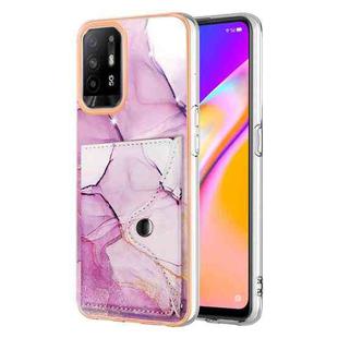 For OPPO A94 5G / A95 5G Marble Pattern IMD Card Slot Phone Case(Pink Purple Gold)