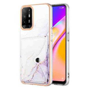 For OPPO A94 5G / A95 5G Marble Pattern IMD Card Slot Phone Case(White Purple)