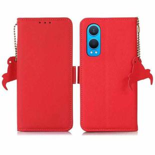 For OnePlus CE4 Lite Side-Magnetic TJ Genuine Leather RFID Phone Case(Red)