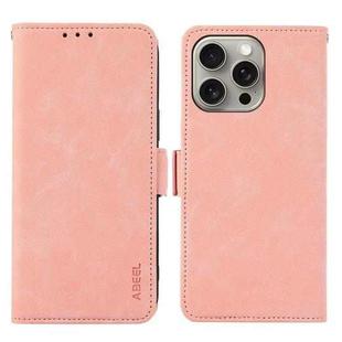 For iPhone 15 Pro Max ABEEL Frosted Magnetic RFID Leather Phone Case(Pink)