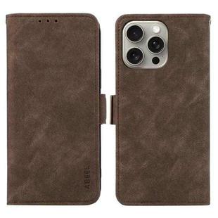 For iPhone 15 Pro Max ABEEL Frosted Magnetic RFID Leather Phone Case(Brown)