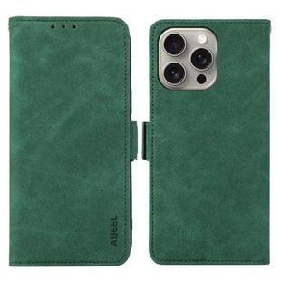 For iPhone 15 Pro ABEEL Frosted Magnetic RFID Leather Phone Case(Green)