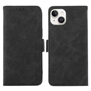 For iPhone 15 Plus ABEEL Frosted Magnetic RFID Leather Phone Case(Black)