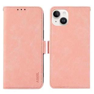 For iPhone 15 ABEEL Frosted Magnetic RFID Leather Phone Case(Pink)