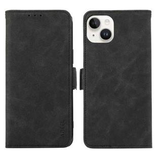 For iPhone 15 ABEEL Frosted Magnetic RFID Leather Phone Case(Black)