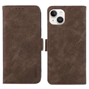 For iPhone 15 ABEEL Frosted Magnetic RFID Leather Phone Case(Brown)