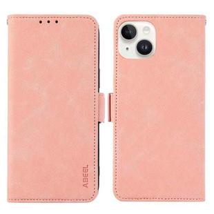For iPhone 14 Plus ABEEL Frosted Magnetic RFID Leather Phone Case(Pink)