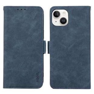 For iPhone 14 Plus ABEEL Frosted Magnetic RFID Leather Phone Case(Blue)