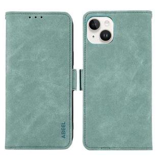 For iPhone 14 Plus ABEEL Frosted Magnetic RFID Leather Phone Case(Cyan)