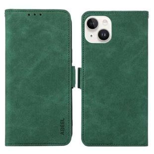 For iPhone 14 ABEEL Frosted Magnetic RFID Leather Phone Case(Green)