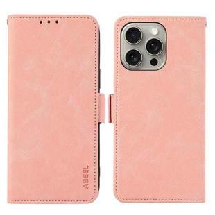 For iPhone 14 Pro ABEEL Frosted Magnetic RFID Leather Phone Case(Pink)