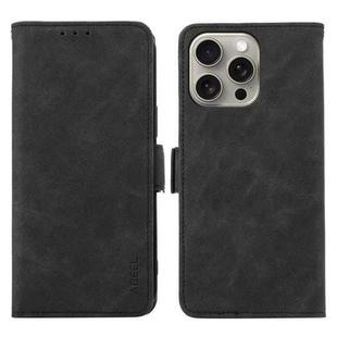 For iPhone 16 Pro Max ABEEL Frosted Magnetic RFID Leather Phone Case(Black)