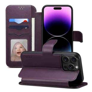 For iPhone 14 Pro ESEBLE E1 Nappa Texture MagSafe Holder Leather Phone Case(Dark Purple)