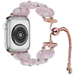 For Apple Watch SE 2023 44mm Resin Retractable Chain Watch Band(Pink Flower)