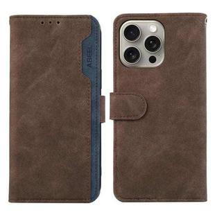 For iPhone 15 Pro Max ABEEL Color Block Magnetic RFID Leather Phone Case(Brown-Blue)