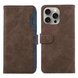 For iPhone 15 Pro ABEEL Color Block Magnetic RFID Leather Phone Case(Brown-Blue)