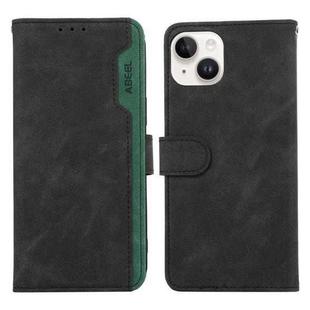 For iPhone 15 Plus ABEEL Color Block Magnetic RFID Leather Phone Case(Black-Green)