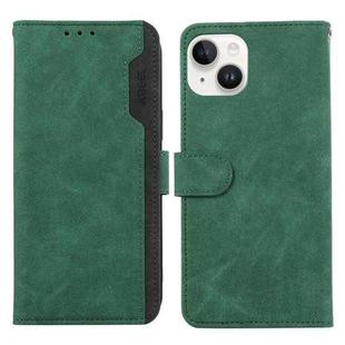 For iPhone 14 Plus ABEEL Color Block Magnetic RFID Leather Phone Case(Green-Black)