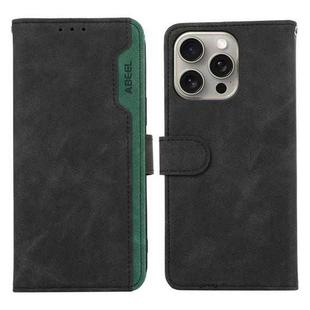 For iPhone 14 Pro ABEEL Color Block Magnetic RFID Leather Phone Case(Black-Green)