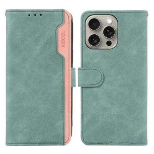 For iPhone 12 Pro Max ABEEL Color Block Magnetic RFID Leather Phone Case(Cyan-Pink)