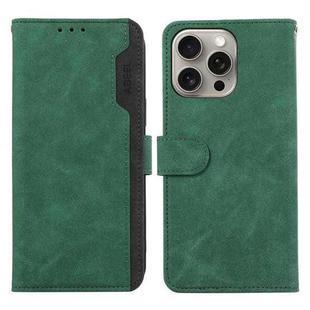 For iPhone 16 Pro Max ABEEL Color Block Magnetic RFID Leather Phone Case(Green-Black)