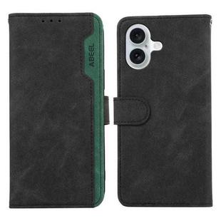 For iPhone 16 Plus ABEEL Color Block Magnetic RFID Leather Phone Case(Black-Green)