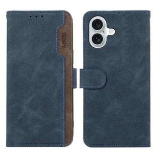 For iPhone 16 Plus ABEEL Color Block Magnetic RFID Leather Phone Case(Blue-Brown)