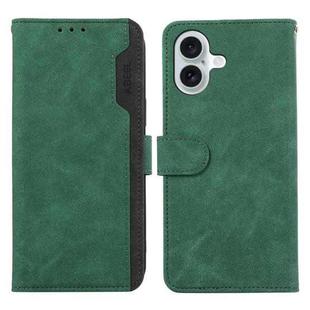 For iPhone 16 Plus ABEEL Color Block Magnetic RFID Leather Phone Case(Green-Black)