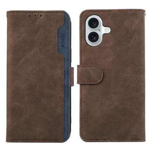For iPhone 16 Plus ABEEL Color Block Magnetic RFID Leather Phone Case(Brown-Blue)