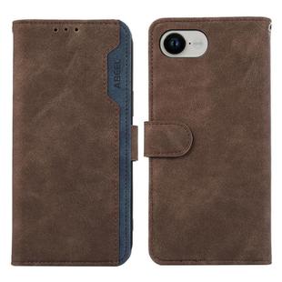 For iPhone 16e ABEEL Color Block Magnetic RFID Leather Phone Case(Brown-Blue)