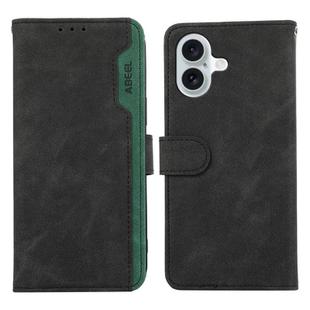 For iPhone 17 ABEEL Color Block Magnetic RFID Leather Phone Case(Black-Green)
