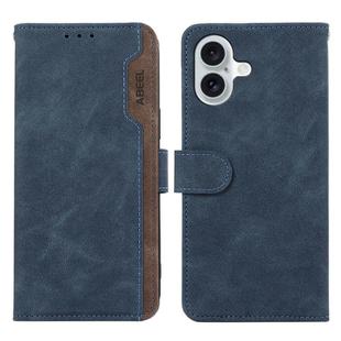 For iPhone 17 ABEEL Color Block Magnetic RFID Leather Phone Case(Blue-Brown)