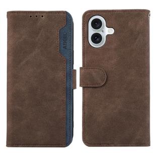 For iPhone 17 ABEEL Color Block Magnetic RFID Leather Phone Case(Brown-Blue)