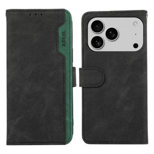 For iPhone 17 Pro ABEEL Color Block Magnetic RFID Leather Phone Case(Black-Green)