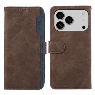 For iPhone 17 Pro Max ABEEL Color Block Magnetic RFID Leather Phone Case(Brown-Blue)