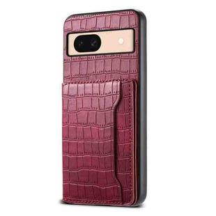 For Google Pixel 8a Crocodile Texture Card Bag Design Full Coverage Phone Case(Red)