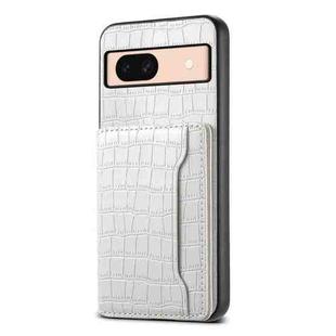 For Google Pixel 8a Crocodile Texture Card Bag Design Full Coverage Phone Case(White)