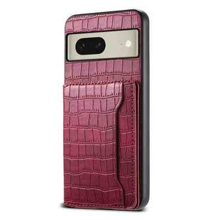 For Google Pixel 8 Crocodile Texture Card Bag Design Full Coverage Phone Case(Red)