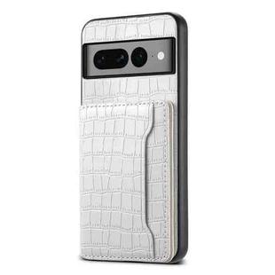 For Google Pixel 7 Pro 5G Crocodile Texture Card Bag Design Full Coverage Phone Case(White)
