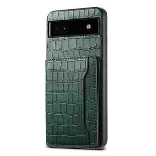 For Google Pixel 6a Crocodile Texture Card Bag Design Full Coverage Phone Case(Green)