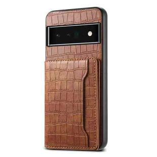 For Google Pixel 6 Pro Crocodile Texture Card Bag Design Full Coverage Phone Case(Brown)