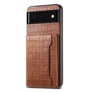 For Google Pixel 6 Crocodile Texture Card Bag Design Full Coverage Phone Case(Brown)
