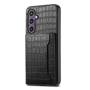 For Samsung Galaxy S24+ 5G Crocodile Texture Card Bag Design Full Coverage Phone Case(Black)