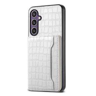 For Samsung Galaxy S24+ 5G Crocodile Texture Card Bag Design Full Coverage Phone Case(White)