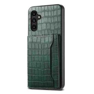For Samsung Galaxy A15 Crocodile Texture Card Bag Design Full Coverage Phone Case(Green)