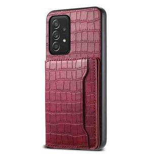 For Samsung Galaxy A52 5G Crocodile Texture Card Bag Design Full Coverage Phone Case(Red)