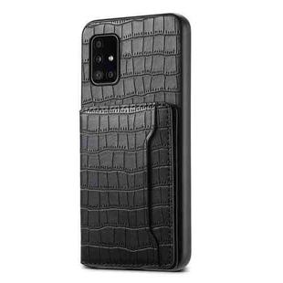 For Samsung Galaxy A51 4G Crocodile Texture Card Bag Design Full Coverage Phone Case(Black)
